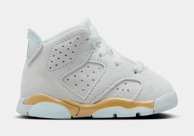 Air Jordan 6 Retro Pearl Infant Toddler Lifestyle Shoes (Pure Platinum/Glacier Blue/Metallic Gold)